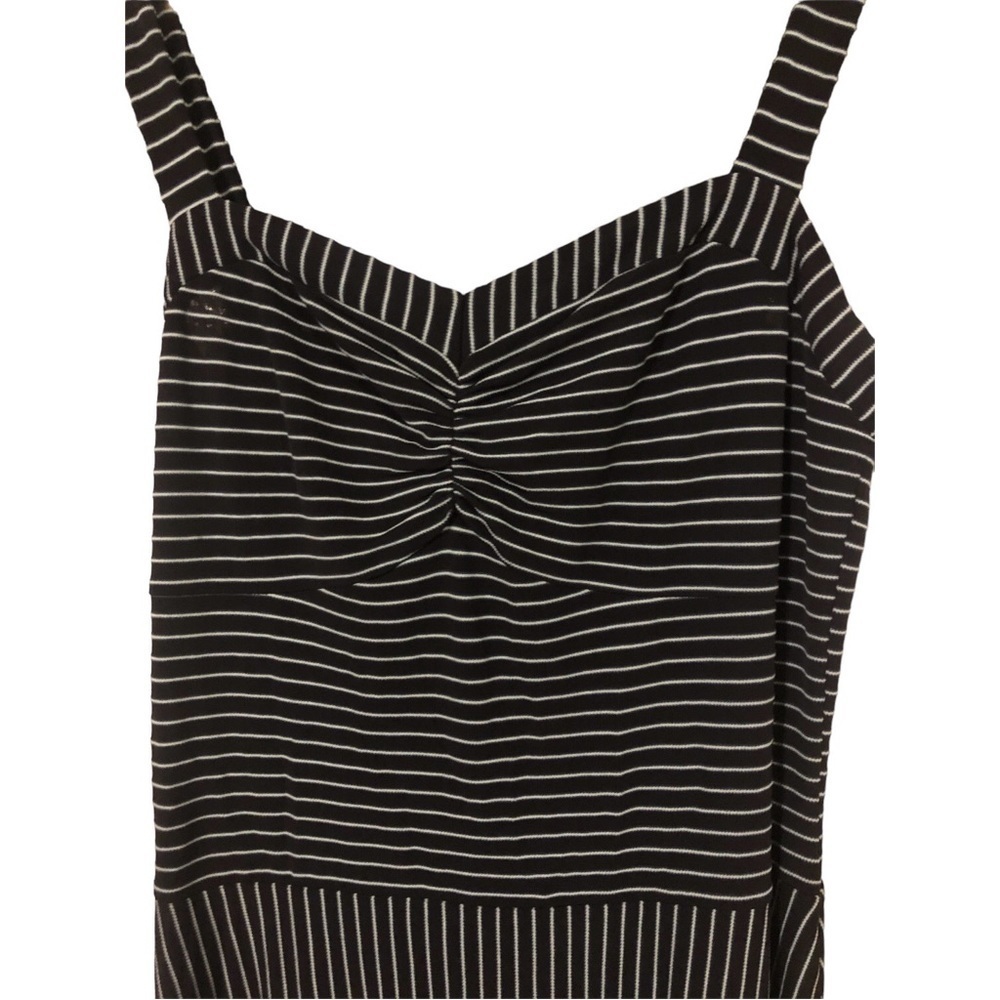 Ann Taylor LOFT Navy Striped Ruched Chest Stretchy & Soft/Strappy Midi Dress 10 - Picture 2 of 8